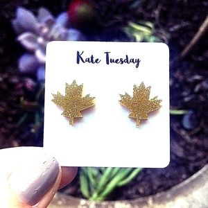 NATURE! Golden Maple Leaf Stud Acrylic Earrings.